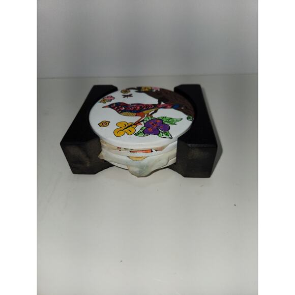 Vtg Birds & Flowers Coasters 4", Set of 4. - Picture 4 of 6
